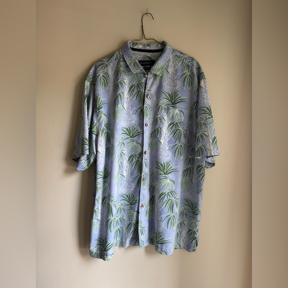 Tommy Bahama Blue and Green Palm Print Shirt